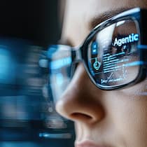 Businesswoman Analyzing Data with AI Assistant in Modern Environment