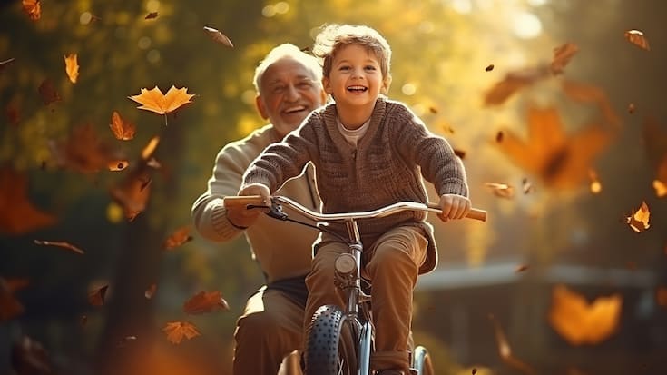Radfahren lernen mit Opa, Grosseltern, finanzielle Vorsorge
