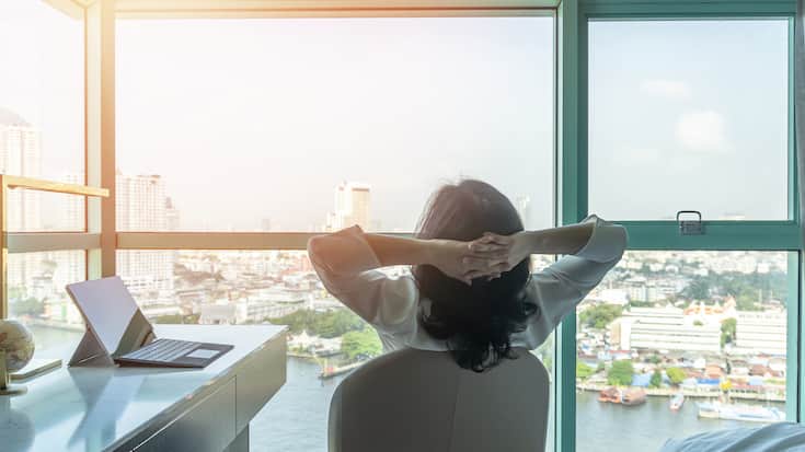 Work-life balance relaxation with Asian working business woman h