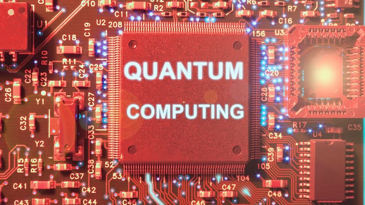 Circuit board showing the concept of quantum computation illumin