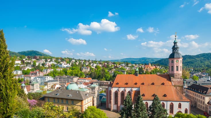 Stadtpanorama mit Stiftskirche, Baden-Baden, Schwarzwald, Baden-