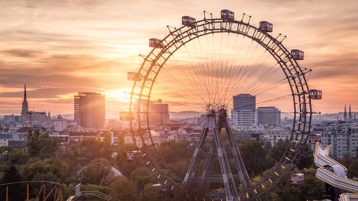 Vienna, Austria - October 26, 2017: View over the Prater with th