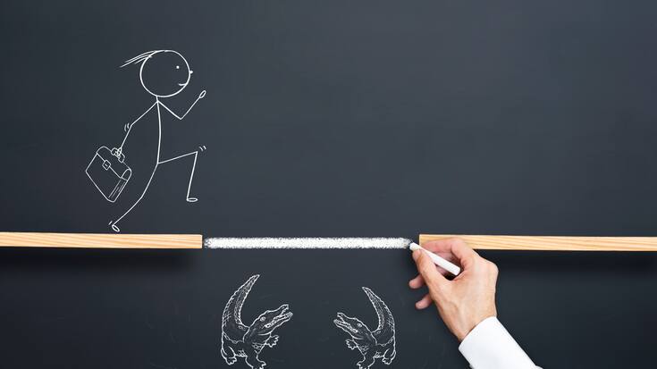 concept of progress in business world with barrierr and risk