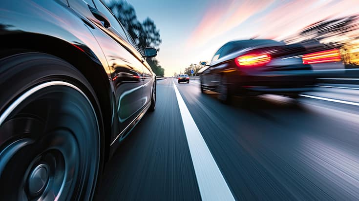 Car overtaking on a high speed motorway