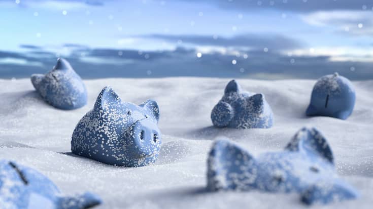 Sparschweine im Schnee