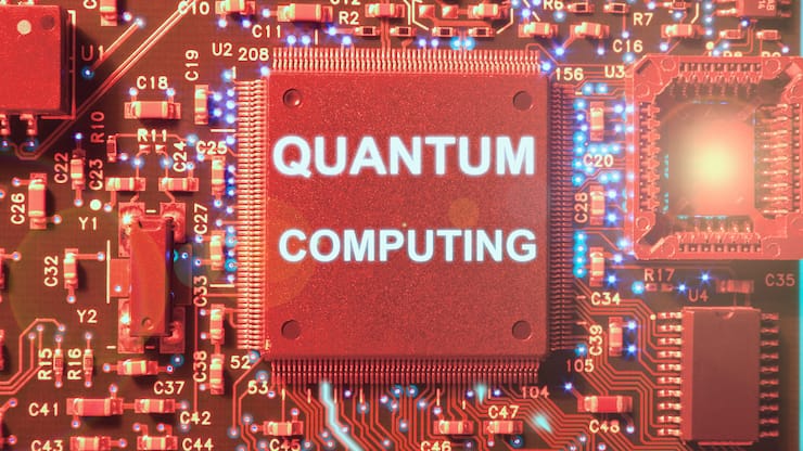 Circuit board showing the concept of quantum computation illumin