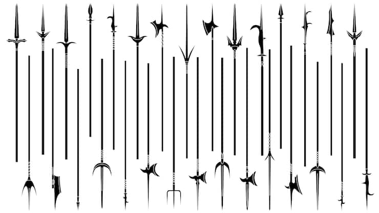 Set of simple monochrome images of lances and halberds.