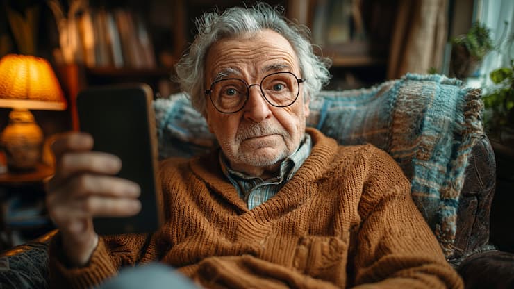 Alterer Herr mit Smartphone