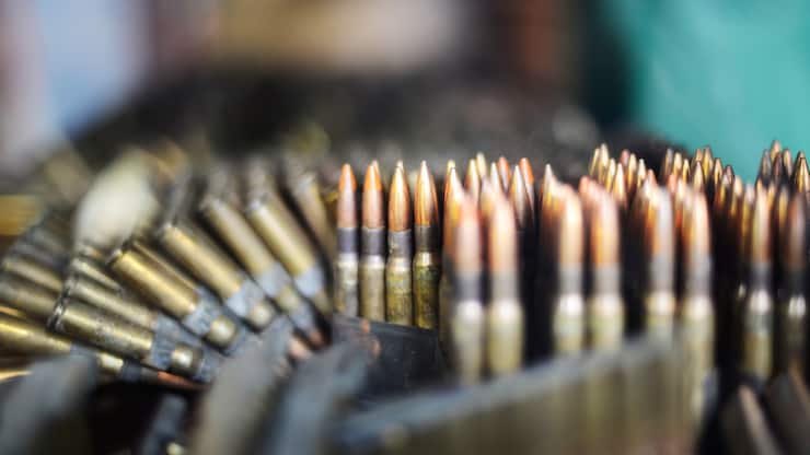 Close-up of AK-47 bullets at a firing range