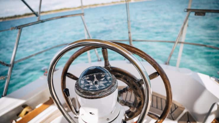 Compass and Rudder on a Sailing Boat