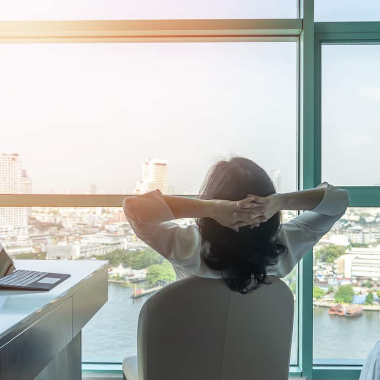 Work-life balance relaxation with Asian working business woman h