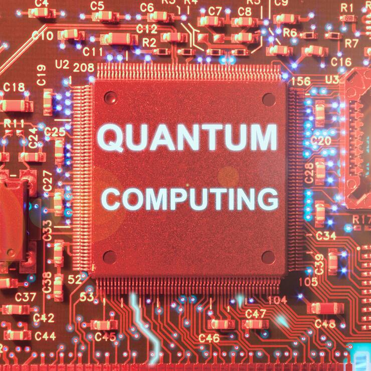 Circuit board showing the concept of quantum computation illumin