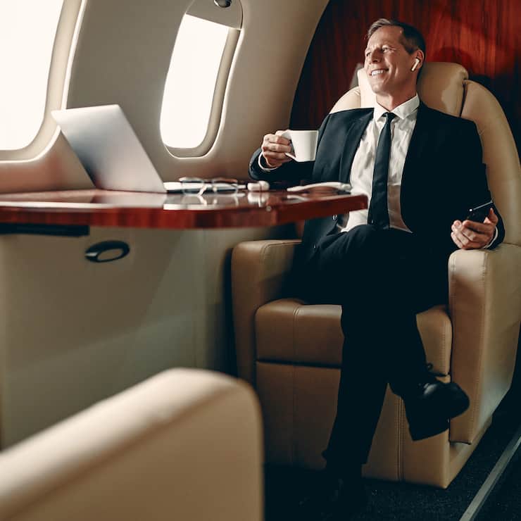 Businessman in private jet