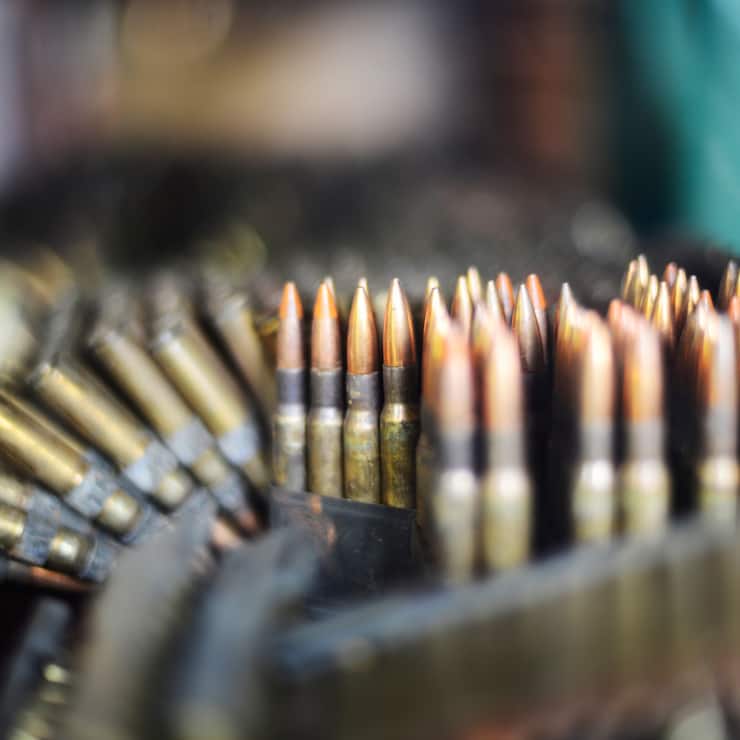Close-up of AK-47 bullets at a firing range