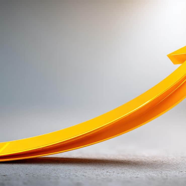 Vibrant yellow arrow curves upward symbolizing growth and success. image conveys sense of optimism and potential yield