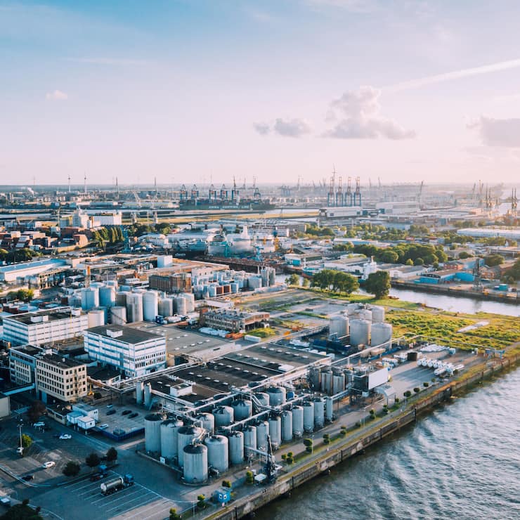 Aerial view of a Industrie complex in Hamburg, Germany