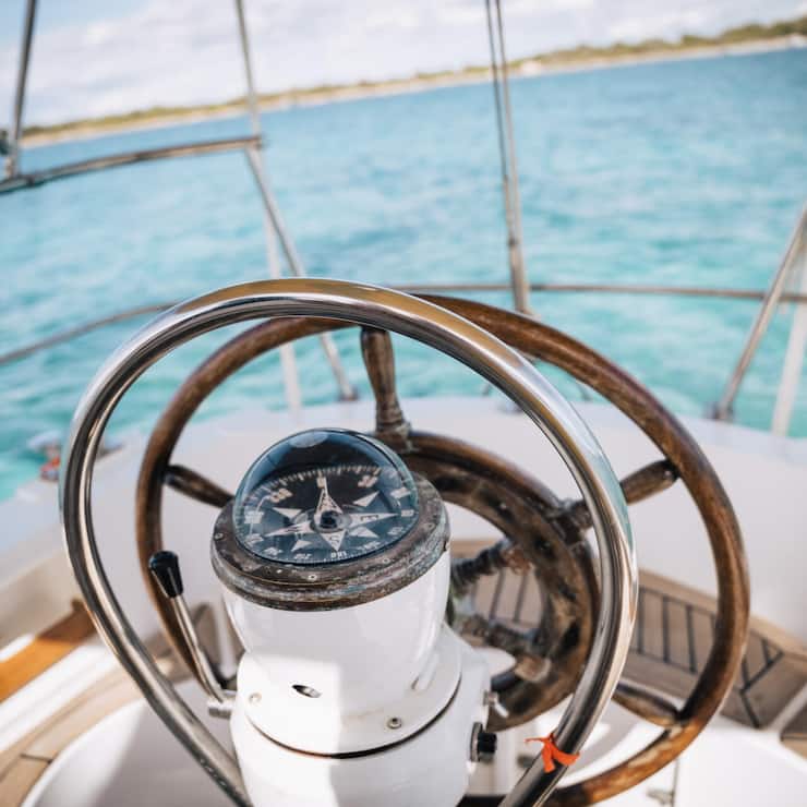 Compass and Rudder on a Sailing Boat