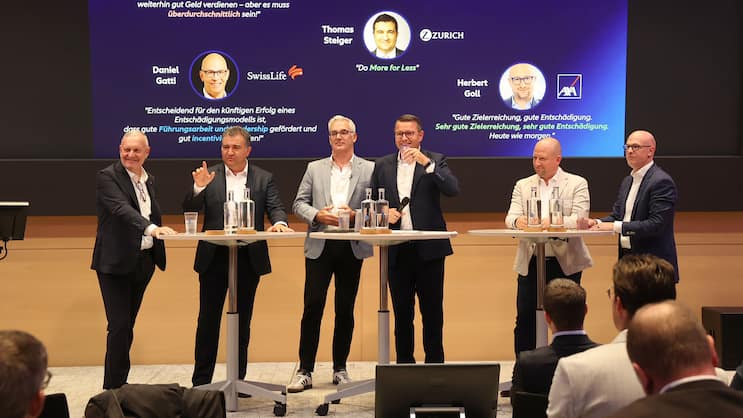 Diskutierten offen und transparent: Ralph Jeitziner, Thomas Steiger, Erich Marte, Hans-Peter Nehmer (Moderator), Herbert Goll und Daniel Gatti (v.l.n.r.).