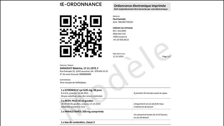 Voici à quoi pourrait ressembler, à peu près, la future ordonnance électronique une fois imprimée.