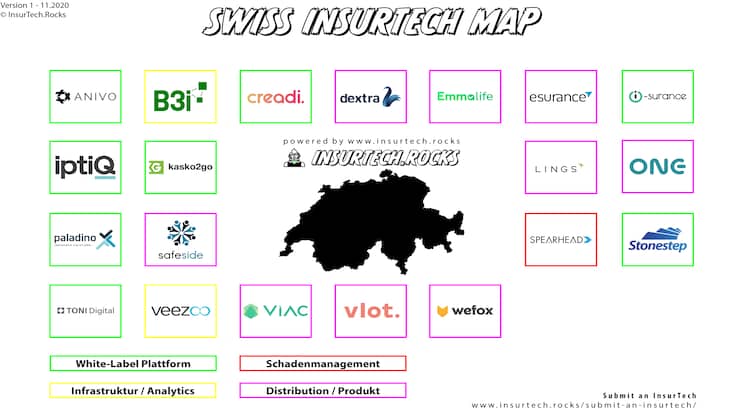 Aktueller Stand der Swiss InsurTech Map von InsurTech.Rocks.