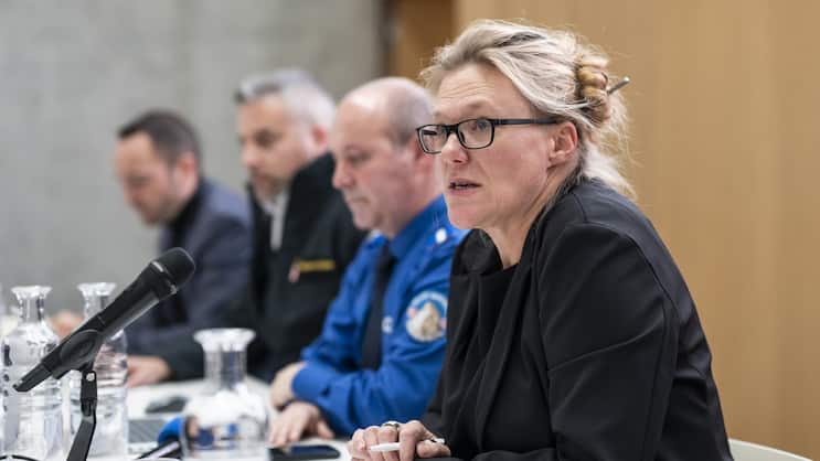La procureure générale valaisanne Béatrice Pilloud lors de la conférence de presse du 1er janvier à Lens (VS).