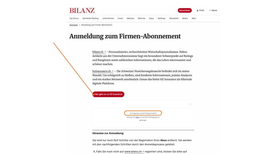 4. Nachdem Sie eingeloggt sind, wird bestätigt, dass Ihr Zugang nun aktiv ist. (Falls nicht, refreshen Sie die Seite). Klicken Sie nun auf den Link zu HZ Insurance.png